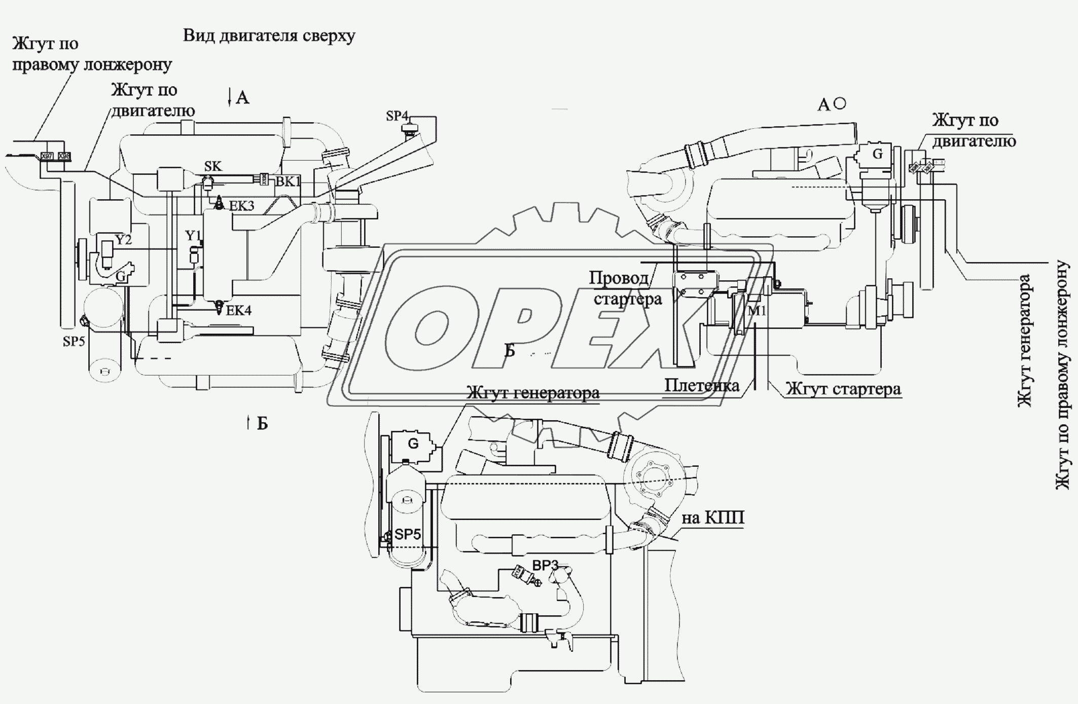 Расположение разъемов и элементов электрооборудования на двигателе ЯМЗ-6562.10